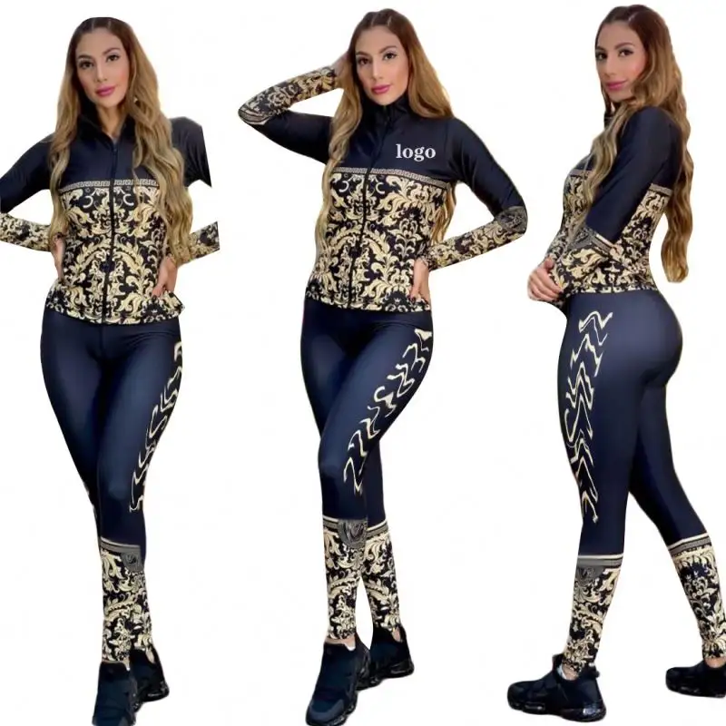 Hot sale J2543 European and American women's clothing brand 2021 new rich and honorable retro fashion printing two-piece suit