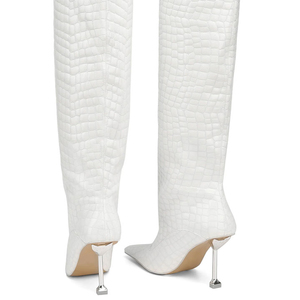 Animal Prints Women's Silver Kitten Heels <b>Long</b> Boots Pointed Toe Fashion Knee High Booties Straight Upper on Shoes - Product Image 6