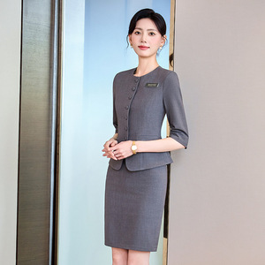 Hotel Uniforms Women Three Quarter Sleeve Suit Set Gray Skirt Professional Workwear For Hotel Receptionists - Product Image 1