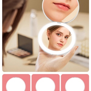 Miroir de poche cosmétique LED rechargeable et dimmable avec lumière intégrée pour le maquillage - Product Image 4