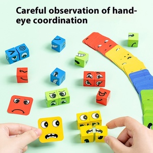 Hot Children's Educational Toy Face Expressions Matching Building Blocks Puzzles Wooden Parent-Child Interactive for Kids Unisex - Product Image 2