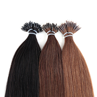 Extensiones de Cabello Humano Remy Chino con Anillo Nano, Cutícula Alineada, Doble Trama, Liso Sedoso, Ondulado, Marrón Claro para Salón