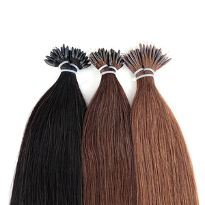 Extensions de cheveux humains Remy chinois, Nano Ring, cuticules alignées, double épaisseur, lisses et soyeuses, ondulées, brun clair, pour salon - Product Image 1