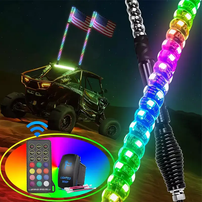 جهاز تحكم عن بعد عن بعد مع بلوتوث, 3ft 4ft 5ft 6ft مرنة دوامة 12V RGB لون الطرق الوعرة UTV ATV العلم 5150 قارب Led للسياط ضوء هوائي