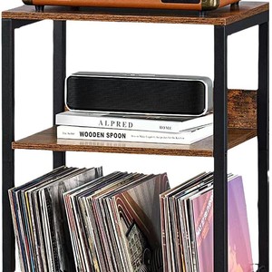 Home Record Storage Rack Wrought Iron Floor Standing Multi Tier <b>Shelf</b> For Living Room Sofa Bedroom <b>Bedside</b> Table - Product Image 4
