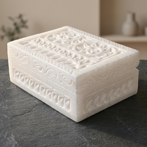 Worldwide Export of Handcrafted Indian <b>Marble</b> Modern Florals Jewelry Box with Engraved Printing Custom Packaging for Gifting - Product Image 3