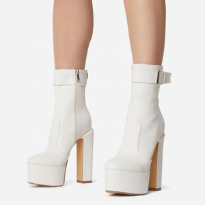Women Metal Buckle High Platform Chunky <b>Heels</b> Short Boots <b>Round</b> <b>Toe</b> Thick <b>Heels</b> Shoes Side Zipper Ladies Ankle - Product Image 2