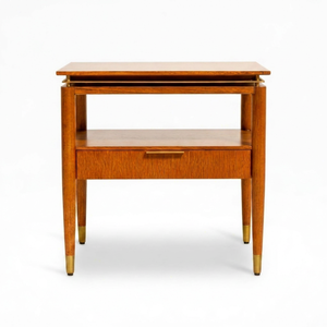 Modern Solid Wood <b>Nightstand</b> with 1 Drawer Open Shelf Gold Tone Feet for Bedroom - Product Image 1