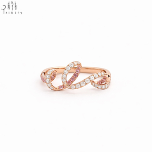 ชุดเครื่องประดับเส้นโค้งแหวนเพชรแท้สีชมพูแซฟไฟร์18K แหวนสีโรสโกลด์ประดับเพชรแท้เป็นประกาย - Product Image 1
