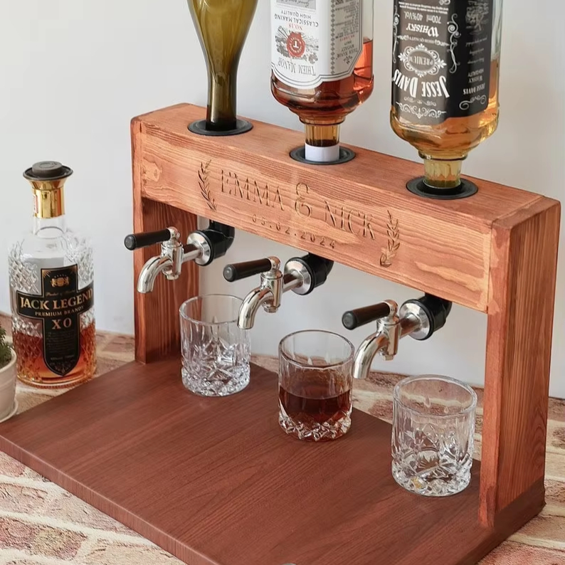 40 Oz Vat Wijn Whisky Karaf Met Houten Stand Drinken Dispenser Voor Bar Hotel Al