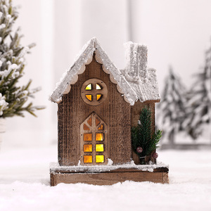 LINGKAI Village de Noël en bois floqué avec lumières LED, mini cabane rustique en bois, décoration de table pour les fêtes - Product Image 3