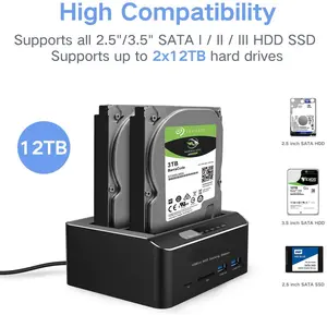 USB 3.0 כדי sata מפרץ כפול חיצוני כונן קשיח תחנת עגינה עם SD TF כרטיס קורא עבור 2.5 & 3.5 אינץ HDD SSD