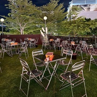 Table et chaises pliantes en acier inoxydable pour l'extérieur, mobilier commercial pour restaurant BBQ et terrasse