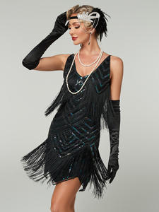 Robe de soirée rétro vintage des années 1920, style Great <span class=keywords><strong>Gatsby</strong></span>, avec paillettes et franges, costume de fête, robe <span class=keywords><strong>Gatsby</strong></span> des années 20 pour femmes - Product Image 1