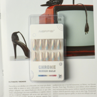 Ongles à presser en ABS prêts à l'emploi, effet miroir chromé, forme amande longue, couleurs assorties, lot de 24 pièces, certifiés CE, couvrance totale, artificiels