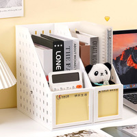Classeur personnalisé Boîte de rangement en plastique de bureau Porte-revues blanc avec porte-mouchoirs