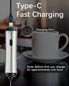 Batteur à œufs électrique portatif au design moderne, mini, en acier inoxydable, sûr, rechargeable par USB, mousseur à lait - Product Image 3