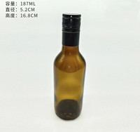 Bouteille de vin en verre ambré ronde vide de 187 ml avec bouchon noir, logo personnalisé