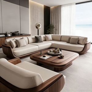 Modern Curved Sectional with Solid <b>Wood</b> <b>Frame</b> Upholstered Leather L-Shape Set for Living Room - Product Image 4