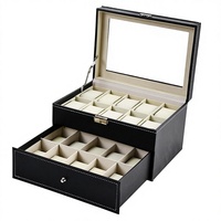 Prêt à Expédier Haute Qualité Luxe Noir Cuir PU 5 Emplacements Boîte Organisateur Présentoir Rangement pour Montres