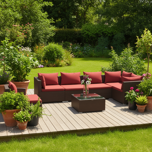 Conjunto de Muebles de Jardín Marrón de 6 Plazas, Ratán, Resistente a la Intemperie, Diseño Contemporáneo - Product Image 2