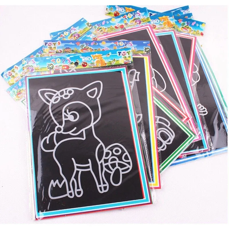 Magic Scratch Drawing Board Art Child Painting Creative Cards Stickers Learning Education Toy Coloring Book for Kids