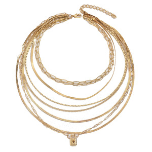 Collar de moda con colgante de candado, tono dorado, cadena múltiple, cadena para clavícula, para mujer, estilo hip hop, joyería de aleación de zinc - Product Image 5