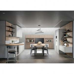 Factory Price Modern Simple Italian New Design <b>Wood</b> Kitchen Cabinets Shaker Kitchen Furniture with Quartz Island - Product Image 2