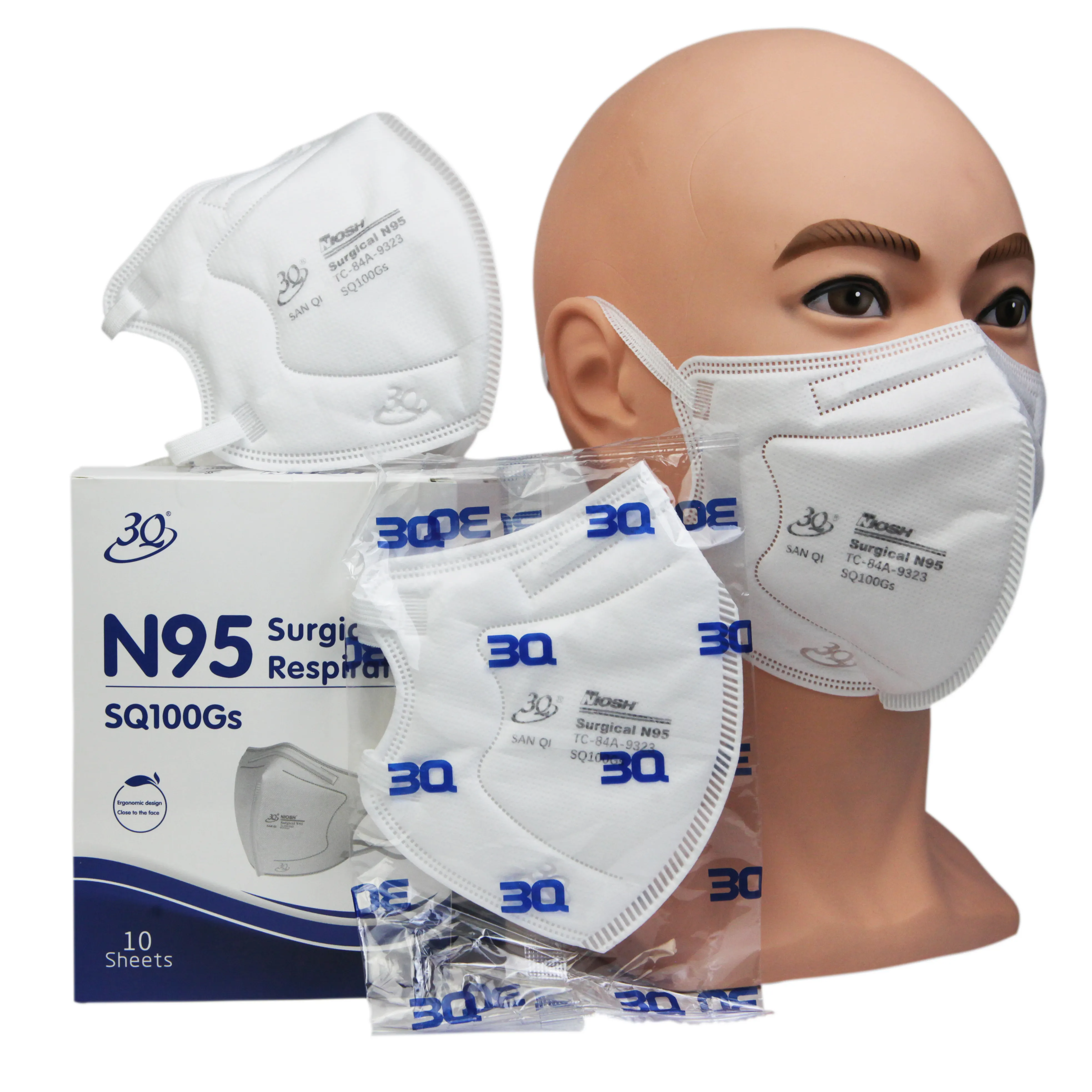 3Q NIOSH tıbbi tek kullanımlık yüz maskeleri kişisel koruyucu kafa bandı N95 cerrahi solunum yüz Maskss tek kullanımlık Mascarillas