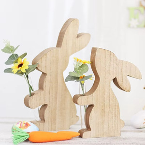 Easter Bunny Wooden Decor Stand Natural Wood Rabbit Flower Vase Indoor Easter Decoration 13x24x2cm And 14.3x18.5x2cm - Product Image 4