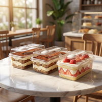 Boîte d'emballage en plastique PET transparente de 1 mm d'épaisseur pour gâteau tiramisu carré avec cuillère