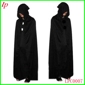 Cape à capuche noire 140 cm, cape de mort pour fête d'Halloween, costume homme LPC0007 - Product Image 1