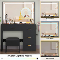 Table de toilette OEM en MDF avec miroir éclairé, coiffeuse multi-tiroirs, mobilier de chambre moderne, vente en gros pour hôtels