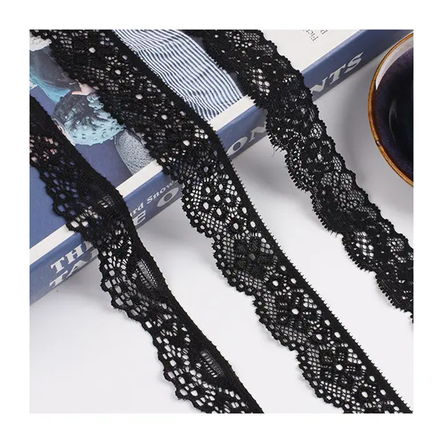wholesale Garment underwear accessories narrow stretch trimming lace black elastic lace trims ribbon