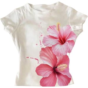 FOXA Camiseta corta floral para niña, manga corta, cuello redondo, corte ajustado, camiseta de verano transpirable 100% poliéster - Product Image 1