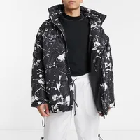 Unisex kabarcık büyük boy ceket kadın erkek kapşonlu boya tasarımcısı Logo Oem yüksek kalite siyah kabarcık baskı özel erkekler balon ceket