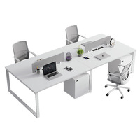 Bureau moderne pour employés, design créatif, plateau épaissi, structure en acier, pour quatre postes informatiques