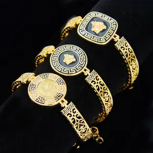 Haute Qualité Portrait Noir Bracelet Animal Coin Femmes Plaqué Or Bracelet 18K