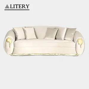 Luxurious Velvet Set Sofa, Classic Style 3-Seater Couch, Gold Detailing, Elegant Living Room Furniture