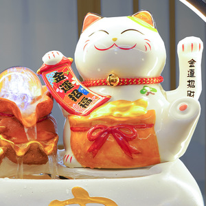 Lucky <b>Cat</b> Water Fountain Feng Shui Ornament Resin Ceramic Round Chinese New Year <b>Gift</b> Desk Supplies - Product Image 4