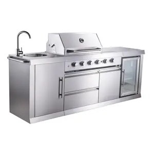 Outdoor Kitchen 6 Burners Gas BBQ Grill SUS 430 Propane Gas BBQ Kitchen Island Outdoor Barbecue