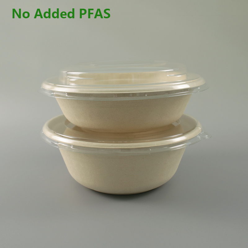 No Added Pfas Premium Disposable Biodegradable Take Away 32 Oz 48 Oz Round Bagasse Pulp Packaging Food Containers