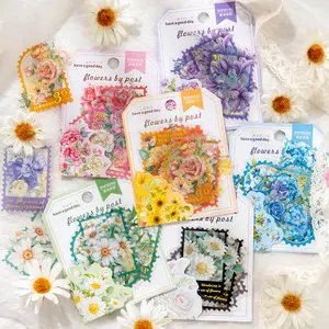 30pieces/pack Pet Stickers Hundred Flowers Mailing Series Flower Stamp Gilding Journal Decorative Source Material 6 Models