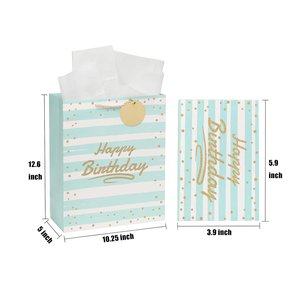 Bolsa de regalo con rayas doradas brillantes y lunares, asa retorcida, papel artístico, bolsa plana estándar, reciclable, estilo de lujo - Product Image 2