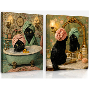 Cuadro Decorativo de Pared con Gato Negro Divertido, Póster Impreso de Animales, Decoración <span class=keywords><strong>para</strong></span> Baño, Lavadero, Casa de Campo - Product Image 3