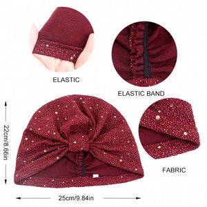 Wholesale Pre-<b>Tied</b> Women Knotted Turban Twist Headscarf with Glitter Accessories Polyester Outdoor Fashion Headwraps - Product Image 4