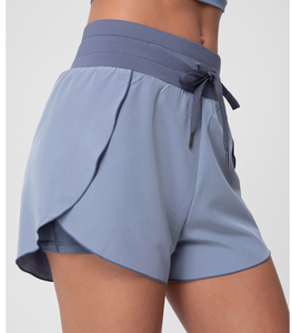 Cintura alta Run Sport Ladies Retro Venta al por mayor 2 en 1 Flowy Running Shorts para mujeres - Product Image 3