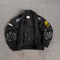 Vestes de course noires personnalisées pour hommes, logos brodés, patchs, vêtements de sport automobile, fabricant de vêtements OEM, marque privée, usine
