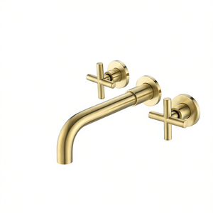 Grifo de Baño de Pared con Doble Manija DB Contemporary, Grifo Termostático de Latón Pulido para Duchas Modernas - Product Image 1