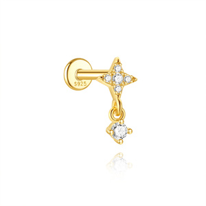 Piercing Labret de Plata de Ley 925 Chapado en Oro de 18K con Diseño de Estrella de Ocho Puntas y Parte Superior Plana con Circonita Cúbica, Ideal para Hélix y Cartílago - Product Image 6